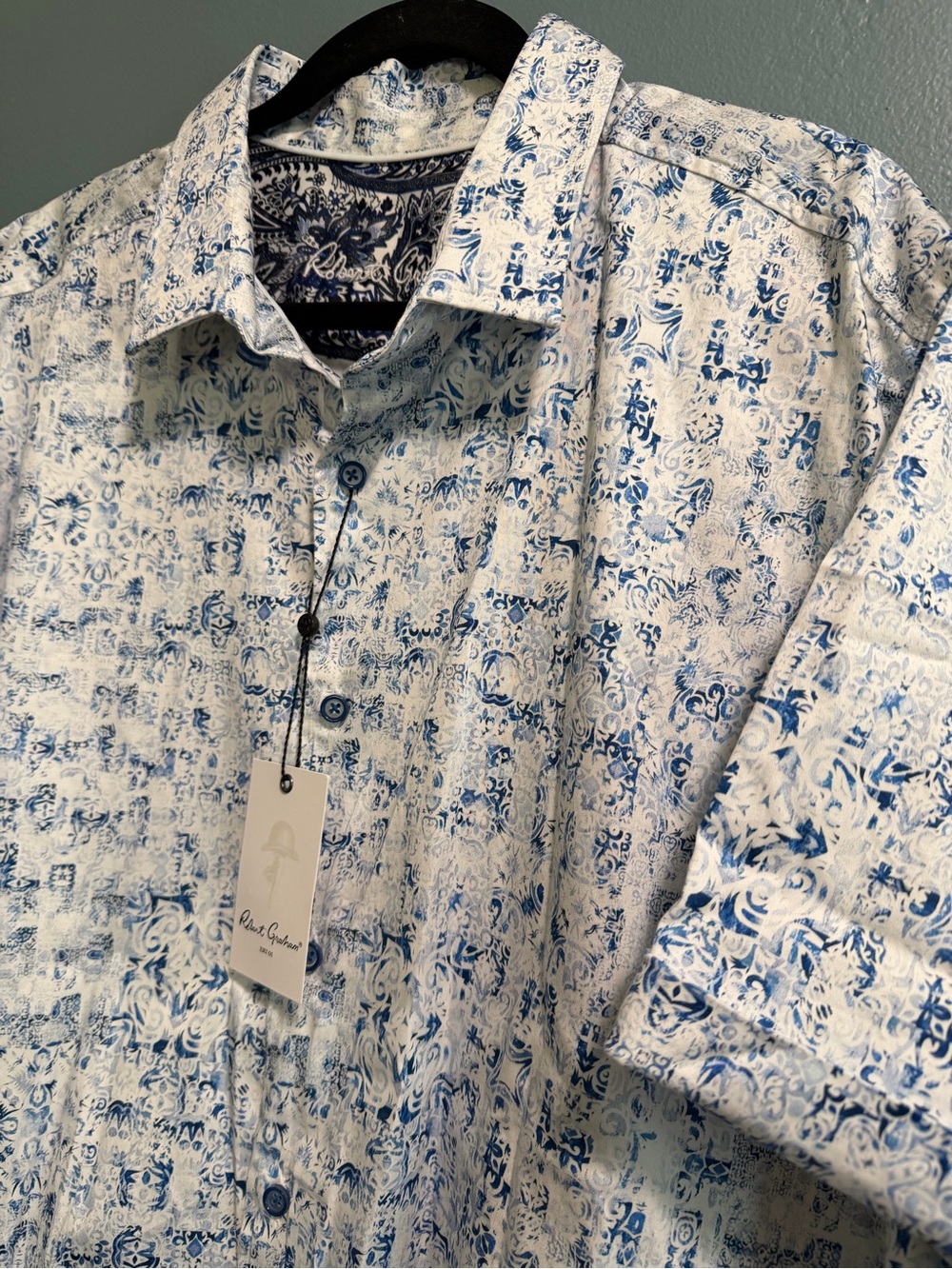 Robert Graham Makemo Classic Fit Button Down Blue Short Sleeve Shirt Mens 3XL